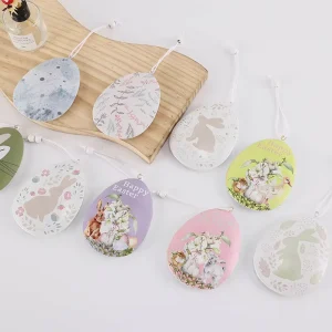 Easter Party Decorations Cute Bunny & Egg Iron Hanging Ornaments Festive Wrought Iron Crafts for Home & Party
