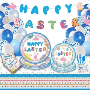 Easter Party Supplies Bunny and Egg Themed Disposable Paper Plate Tableware Set for Easter Decorations