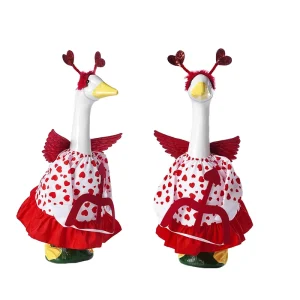 Easter Porch Goose Outfit 23 Inch Red Heart Wings Headband Polyester Costume for Lawn Yard Garden Outdoor Decor Pet Clothes