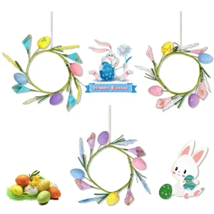 Easter Round Wreath Colorful Eggs Branches Vine Section Day Home Party Decoration Hanging Ornament Decorations Props
