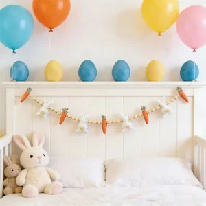 Easter Spring Holiday Home Accents Easter Room Spring Decor Banner Easter Bunny & Carrot Wooden Bead Garland