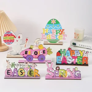 Easter Table Decorations Festive Atmosphere Ornaments Easter Bunny Desktop Decor Wooden Crafts