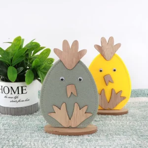Easter Tabletop Ornaments Wood & Fabric Yellow Green Chicken Egg Decorations 18x11cm