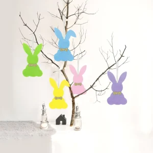 Easter Theme Decoration Supplies Ornaments Easter Felt Rabbit Shape Hanging Ornaments with Glitter Bow