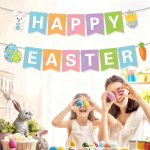 Easter Theme Party Birthday Decorations Bunny Egg Banner Balloon Set Holiday Atmosphere Decoration Arrangement