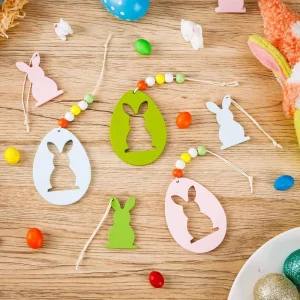 Easter Wooden Bunny Rabbit Themed Hanging for Easter Party Home Wall Tree Outdoor Hanging Decor