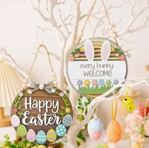Easter Wooden Door Hanging Decorations with Eggs Letters and Rabbits for Festive Atmosphere