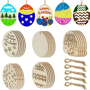 Easter Wooden Egg Shaped Crafts Wooden Home Hanging Decor Lovely Cartoon Egg shaped DIY Easter Wood Holiday Supplies
