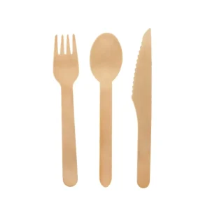 Eco-Friendly Biodegradable Wood Cutlery Set 3-in-1 Fork Spoon Knife Reusable for Party Catering & Takeaway
