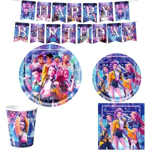 Eco-Friendly Blue K-pop Demon Hunters Party Napkin Paper Plates Paper Cups Spoon Knife Fork Flag Banner Balloon Party Supplies
