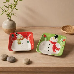 Eco Friendly Bulk Christmas Snowman Ceramic Dinner Plate Tableware for Festive Season