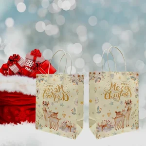 Eco Friendly Christmas Paper Bags Recyclable Durable with Handles for Holiday Gifts and Party Favors