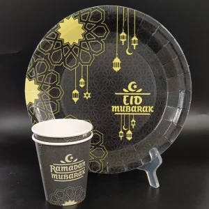 Eco Friendly Disposable Tableware Set for Ramadan Festive Essentials Paper Cups Plates Napkins Holiday Party Supplies Box