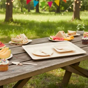 Eco Friendly Disposable Wooden Tableware Set Including Plates Trays Cups All Customizable Lightweight Outdoor Camping Linke