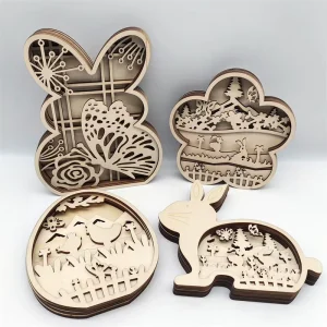 Eco Friendly Easter DIY Hand Painted Wooden Ornaments for Kids Multi Layer Cut Out Crafts Educational Engraving Wood Artifacts
