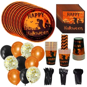 Eco Friendly Halloween Theme Disposable Dinnerware Set Party Decorations Thick Paper Plate Napkin Cup Tableware Party Supplies