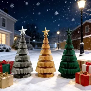 Eco Friendly High Quality Folding Christmas Tree LED Lights Waterproof Indoor Use Kraft Paper Standing Base Store Decor
