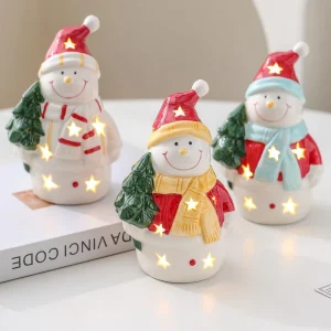 Eco-Friendly Holiday Christmas Decorations Ceramic Christmas Tree Snowman Night Light Ornaments Display Pieces Scene Setup