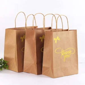 Eco Friendly Recycled Durable Thank You Gift Bags for Clothing Packaging Wedding Promotion Brown Kraft Paper