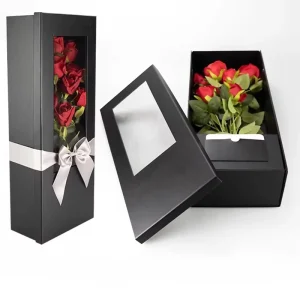 Eco Friendly Romantic Christmas Flower Luxury Folder with Transparent Window Holiday Bouquets Matt Lamination Embossed Printing