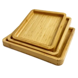 Eco Friendly Solid Wood Engraved Modern Luxury Tableware Dessert Plate Snack Tray Parties Serving Dried Fruits