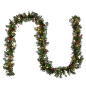 Eco Friendly Traditional Christmas Garland with Red Berries and Pinecones for Fireplace Mantel