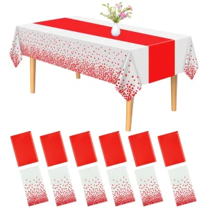 Eco Friendly White and Red Dot Flower Table Covers for Wedding Birthday Baby Shower Christmas Picnic Dinner Graduation Diwali