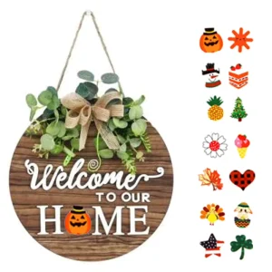 Eco Friendly Xmas Wreath Welcome Sign Seasonal Christmas Halloween Front Door Hanging Decoration