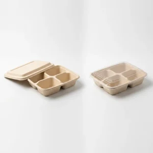 Eco Packaging 4 Compartment Natural Fiber Lunch Box Divided Food Server for Family Gathering Sustainable Tableware
