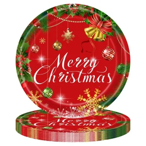 Eco friendly Christmas Tableware Set Disposable Paper Plates Cups Tablecloth Gold Foil