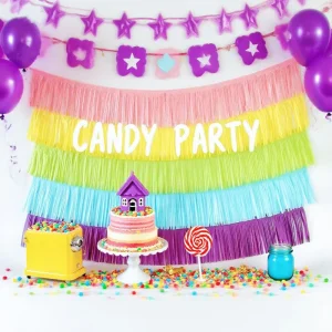 Eco friendly Easter Party Decoration Text White Printed Rainbow Stripes Paper Tassel Banner Hanging Flag