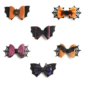 Eco friendly Halloween Hair Clips Bows Glitter Bow Spider Web Designs for Kids’ Costume Party Dress Up (Iron Felt Mesh Material)