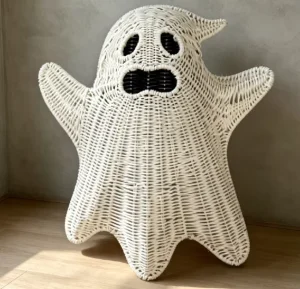 Eco friendly Handmade Halloween White Rattan Ghost Wall Hanging Hand woven Ghost Door Hanging Bohemian Home Festival Decoration