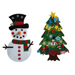 Eco friendly Inter Changeable Scarf Felt Christmas Snowman and Christmas Tree Decoration for Home Kids Christmas Gift