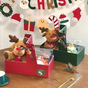 Eco-friendly Portable Christmas Paper Gift Tray Corrugated Cardboard Dessert Packing Holder for Cookie Candy Handmade Holiday