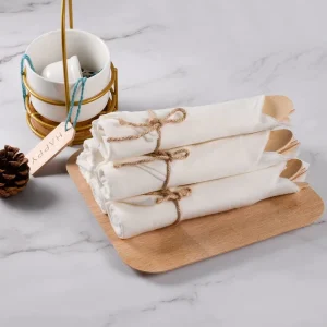 Eco-friendly Pre-Rolled Napkin Set and Bamboo Cutlery Biodegradable Compostable Cutlery Wrap for Valentine’s Day Easter Parties