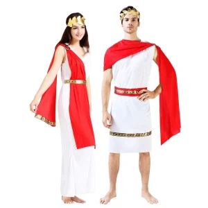 Egyptian Costume Women Adult Greek Queen Cosplay Party Costumes Sexy White Fancy Dress with Red Cloak Role Play Costumes