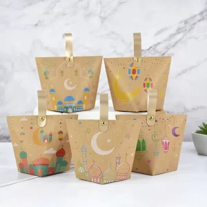 Eid Al Adha Craft Paper Gift Bag Handle Gift Box for Ramadan Kareem Party Gift Box Packing Decoration Supplies Muslim Favor