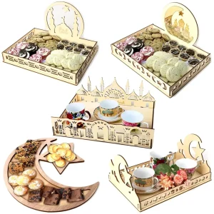 Eid Al Mubarak Eid Al Fitr Ramadan Wooden Tray 35.8×25.9cm UV Printed Custom Logo Festival Decoration Tableware