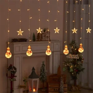 Eid Decoration LED Curtain Light Star Snowman Lamp Warm White