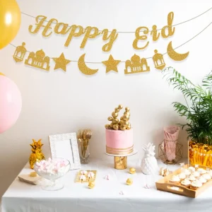 Eid Festival Atmosphere Layout Glitter Letters Pull Flower Party Decoration Supplies Pull Flag Banner Fasting Ornaments