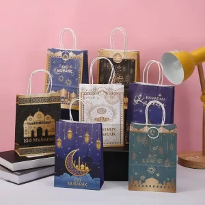 Eid Mubarak Al Adha Party Candy Bags Ramadan Paper Gift Bags Sweets Bag Islamic Muslim Festival Decoration