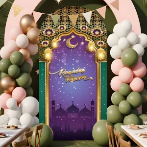 Eid Mubarak Arch Photo Banner Ramadan Decorations Party Supplies Islamic Festive Decor with Stars Moon Design