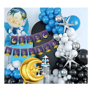 Eid Mubarak Balloon Decor Kit Blue & Black Latex Balloons Islamic Backdrop Crescent Moon & Star Party Supplies