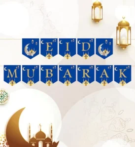Eid Mubarak Blue Banner Party Decorations Supplies Islam Muslim Ramadan Home Decor Wall Hang Banner Eid Al Fitr Party