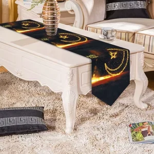 Eid Mubarak Decorations 12×72 Inch Table Runner Moon Star Festival Muslim Eid Mubarak Table Runner