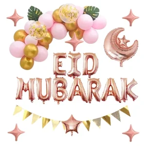 Eid Mubarak Letters Balloon Set Giant Party Decorations Pink Silver Alphabet Letter Foil Helium Balloons