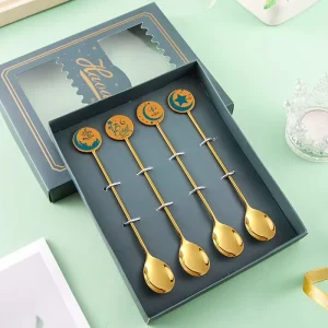 Eid Mubarak Star Moon Spoon Gift Box Islamic Ramadan Kareem Festival Tableware Home Party Supplies Favor Eid Party Gifts