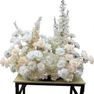 Elegant 2.5ft Taller White Silk Flower Arrangement for Wedding Backdrop Stage Decoration