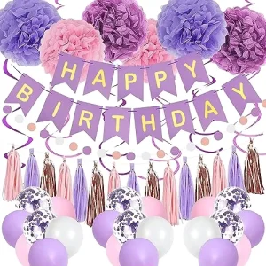 Elegant Birthday Party Decoration Set Includes a Happy Birthday Banner and Paper Garland for Happy Birthday Party Decorations